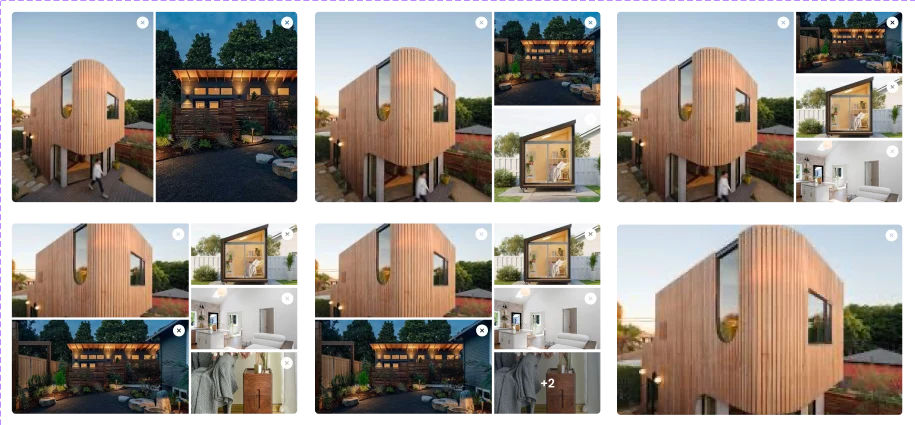 Six gallery layouts for two, three, four, five, six or more images and a single image.