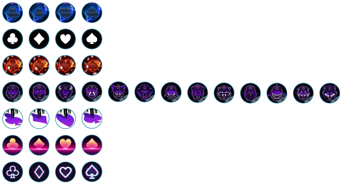 Grid of preset community logos: card suits in several styles and a set of animal mascots.